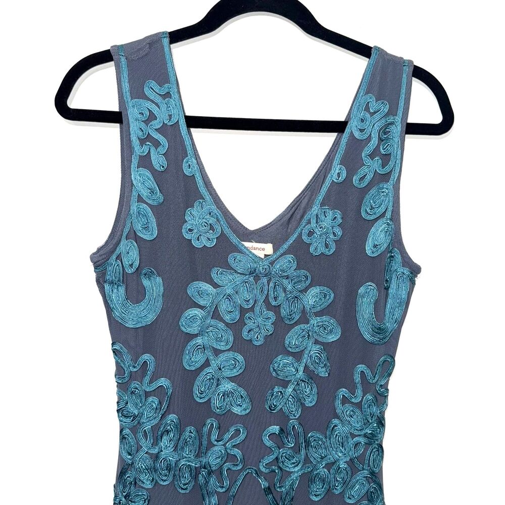 Sundance Cameo Applique Lace Overlay Midi Dress - Teal/Gray M - Picture 4 of 8